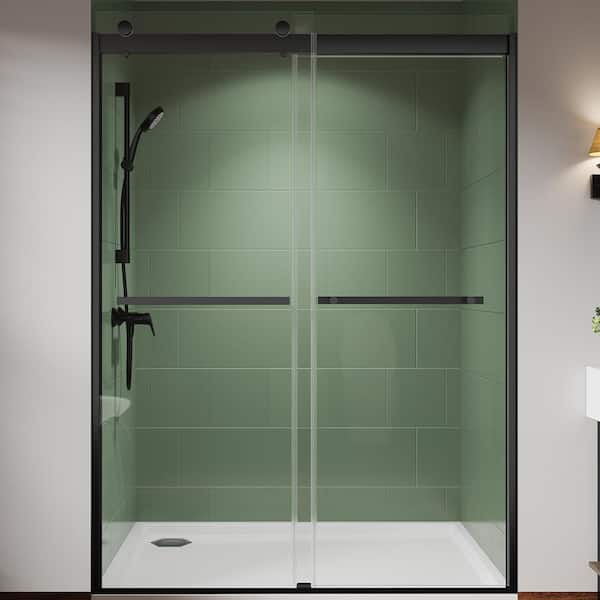 ES-DIY 50 in. W 54 in. W x 74 in. H Sliding Semi-Frameless Shower Door in Matte Black with 5/16 in. (8 mm) Clear Glass