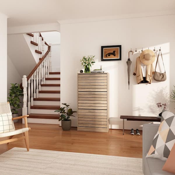 FUFU&GAGA Brown Wooden Shoes Storage Cabinet, with 3 Drawers for