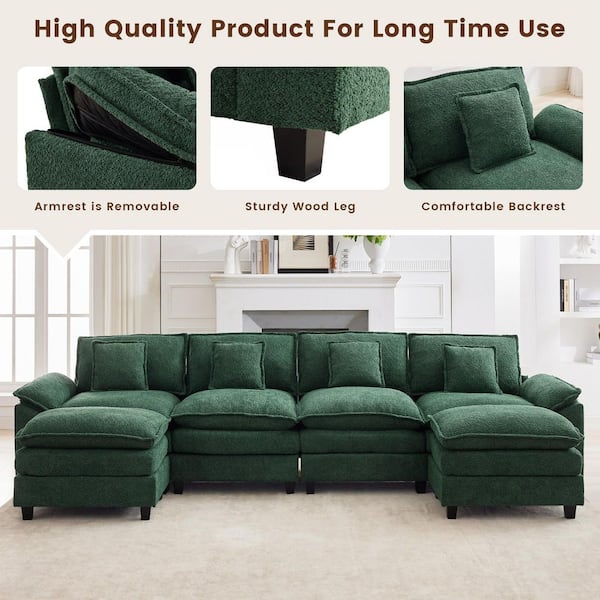 JEAREY Avocado Green 136.6 in. Chenille Fabric 6-Seat Pillow Top