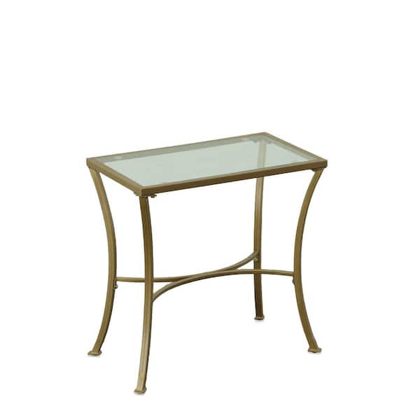 CAROLINA CLASSIC Palin 24 in. Antique Gold 24 in. High Rectangle Glass Top End Table