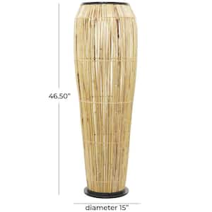 47 in. Light Brown Handmade Slatted Frame Rattan Decorative Vase with Black Metal Accents