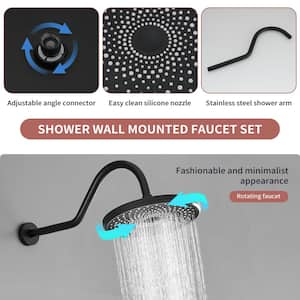 Single Handle 2-Spray Rain Shower Head Round Shower Faucet 2.5 GPM with High Pressure in. Matte Black(Valve Included)