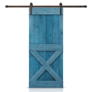 Mini X 22 in. x 84 in. Ocean Blue Stained DIY Wood Interior Sliding Barn Door with Hardware Kit