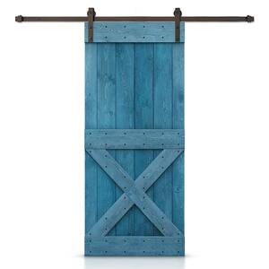 Mini X 26 in. x 84 in. Ocean Blue Stained DIY Wood Interior Sliding Barn Door with Hardware Kit