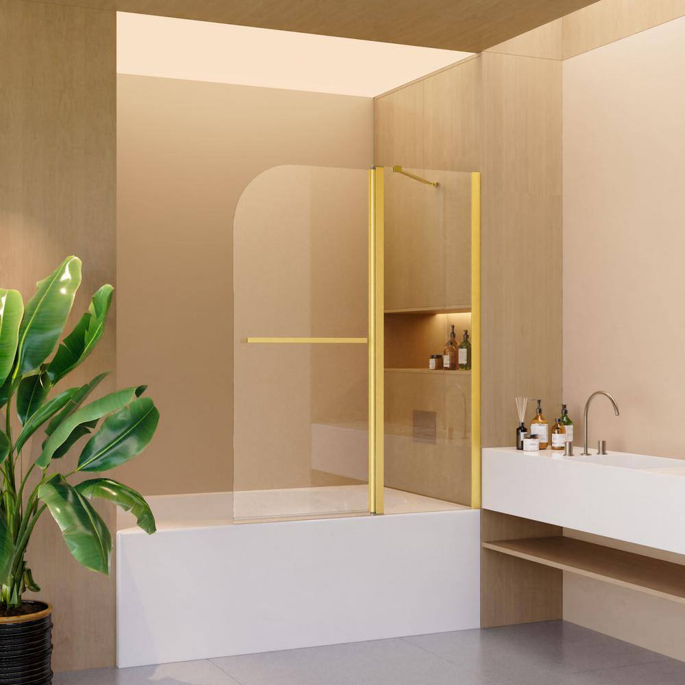 Brushed Gold Frameless Folding Shower Door with Tempered Glass