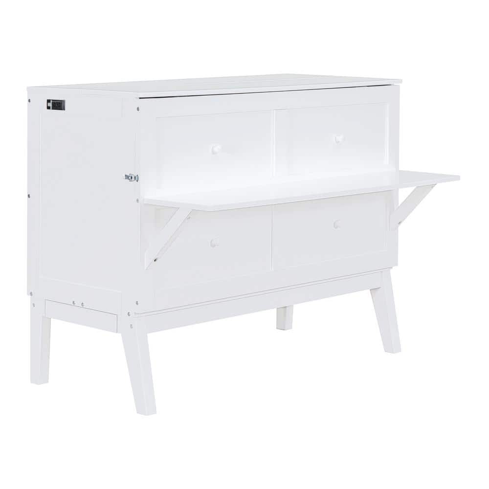 Gray Wood Frame Queen Size Murphy Bed with Built-in Charging Station, Removable Bedside Shelves, Chest with Desktop - thumbnail 6