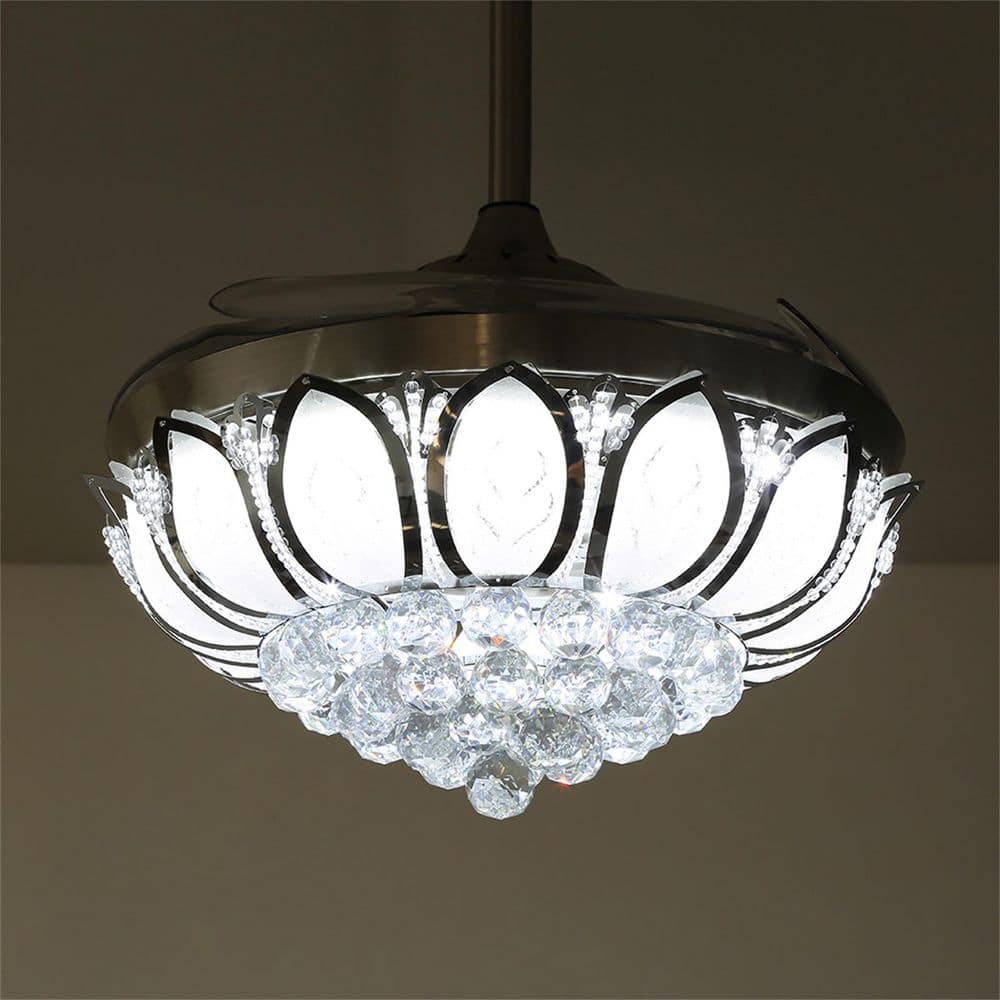 42" Silver Modern LED Crystal Chandelier Ceiling Fan with Remote