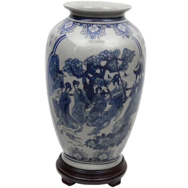 Oriental Furniture 14 in. Porcelain Decorative Vase in Blue