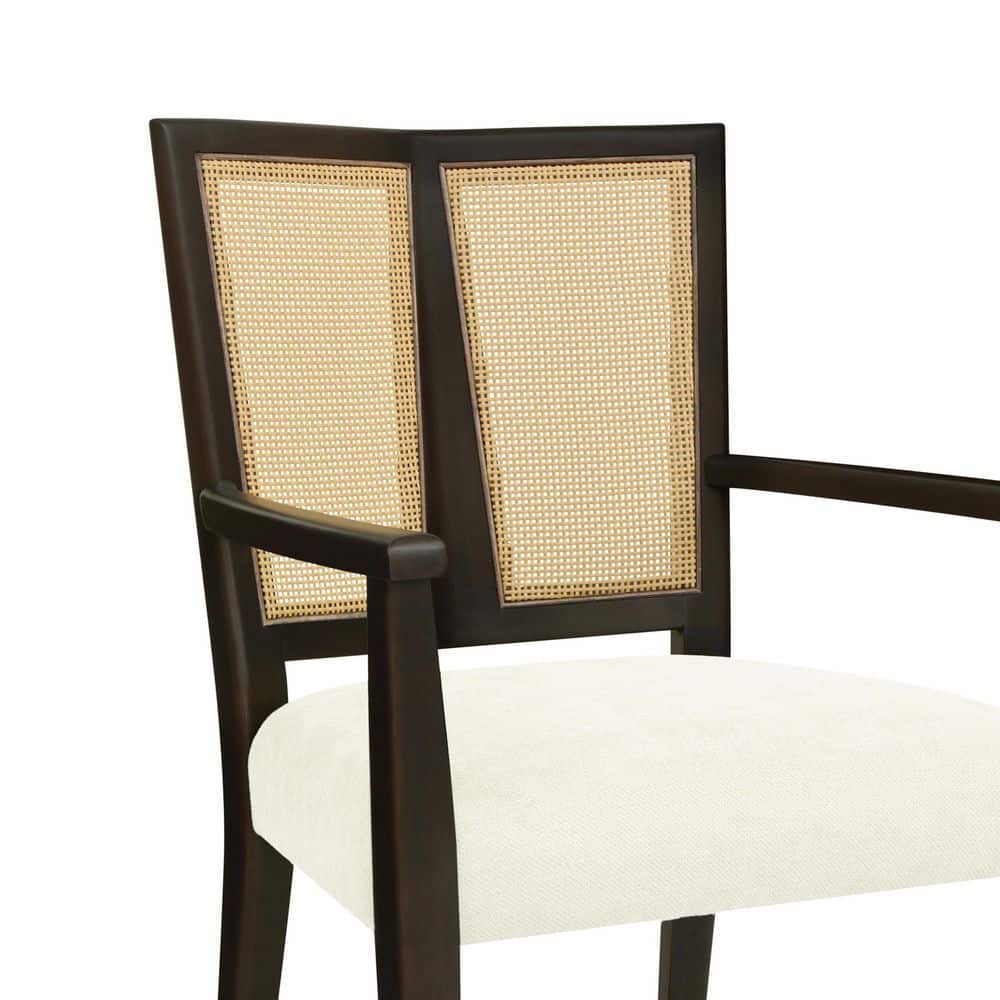 Dark Brown and Beige Rubberwood Arm Chairs with Cane Webbing