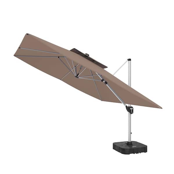 Clihome 11FT Patio Umbrella Outdoor Square Double Top Umbrella in Brown (with Base)