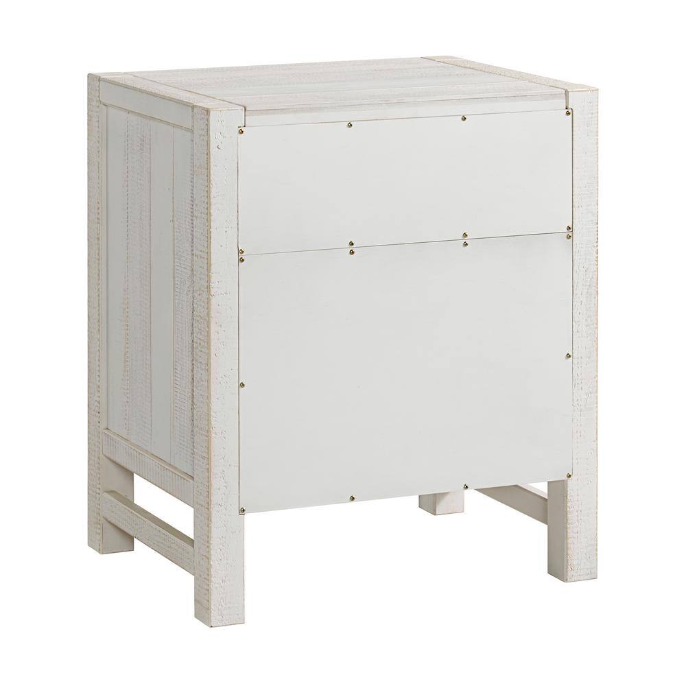 Windsor Driftwood White 2-Drawer Pine Wood Nightstand