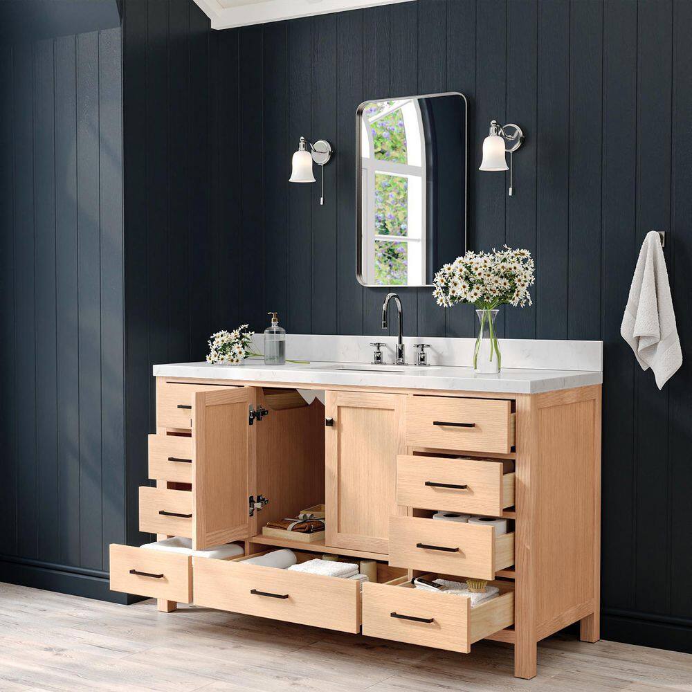 Cambridge 60.25'' Oak Single Sink Vanity with Quartz Top