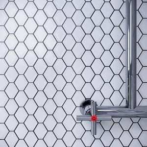 Porcetile White 12.8 in. x 9.85 in. Hexagon Glossy Porcelain Mosaic Wall and Floor Tile (9.68 sq. ft./Case)