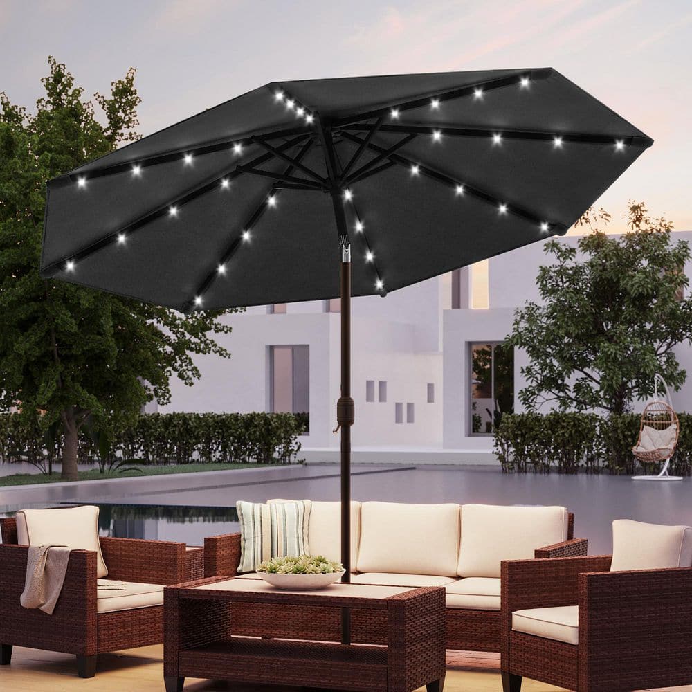 10 ft. Steel Solar Market Patio Umbrella Outdoor Table Umbrella With Tilt Button in Black price history on PriceWatchPro