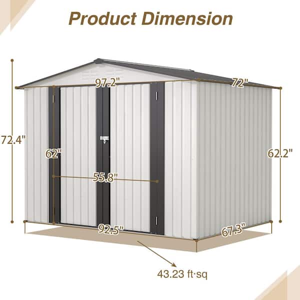 Unbranded - 8 ft. W x 6 ft. D White Outdoor Metal Storage Shed Garden Tools Room with Lockable Doors, Hooks and Vents (48 sq. ft.)