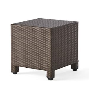 18 in. Brown Square Faux Rattan Outdoor Patio Side Table for Outdoors, Garden, Lawn, Backyard