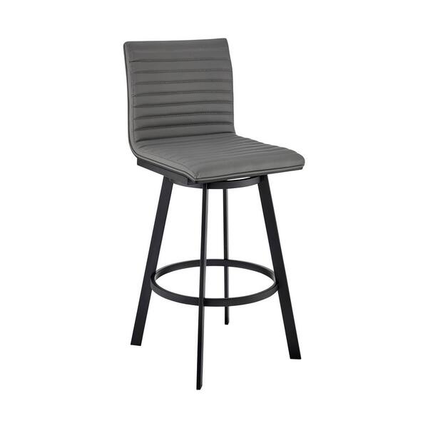Armen Living Jermaine 30 in. Bar Height High Back Swivel Bar Stool in Matt Black with Grey Faux Leather