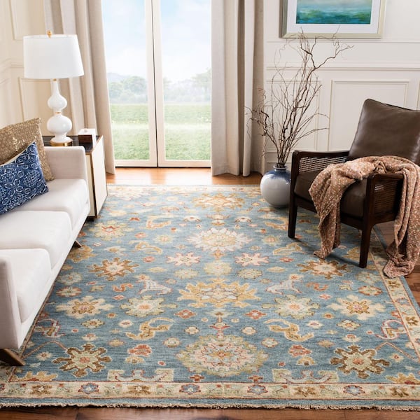 Samarkand 9 ft. x 12 ft. Blue Traditional Oriental Floral Area Rug