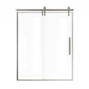 60 in. W x 76 in. H Single Sliding Frameless Shower Door in Brushed Nickel with 3/8 in. (10 mm) Clear Glass