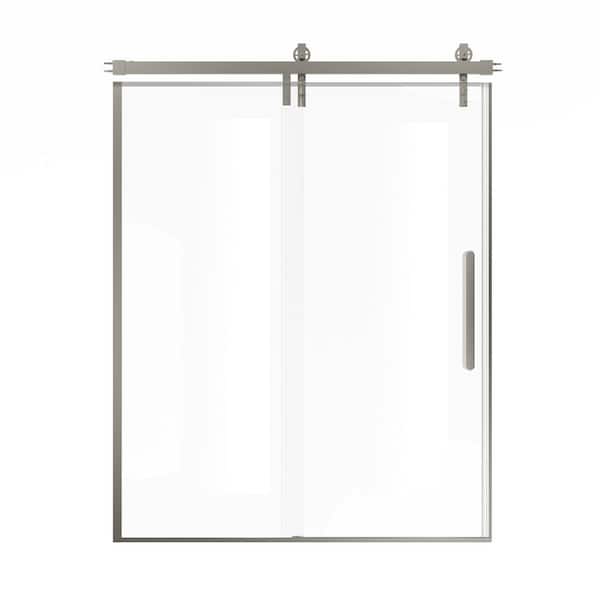 60 in. W x 76 in. H Single Sliding Frameless Shower Door in Brushed Nickel with 3/8 in. (10 mm) Clear Glass
