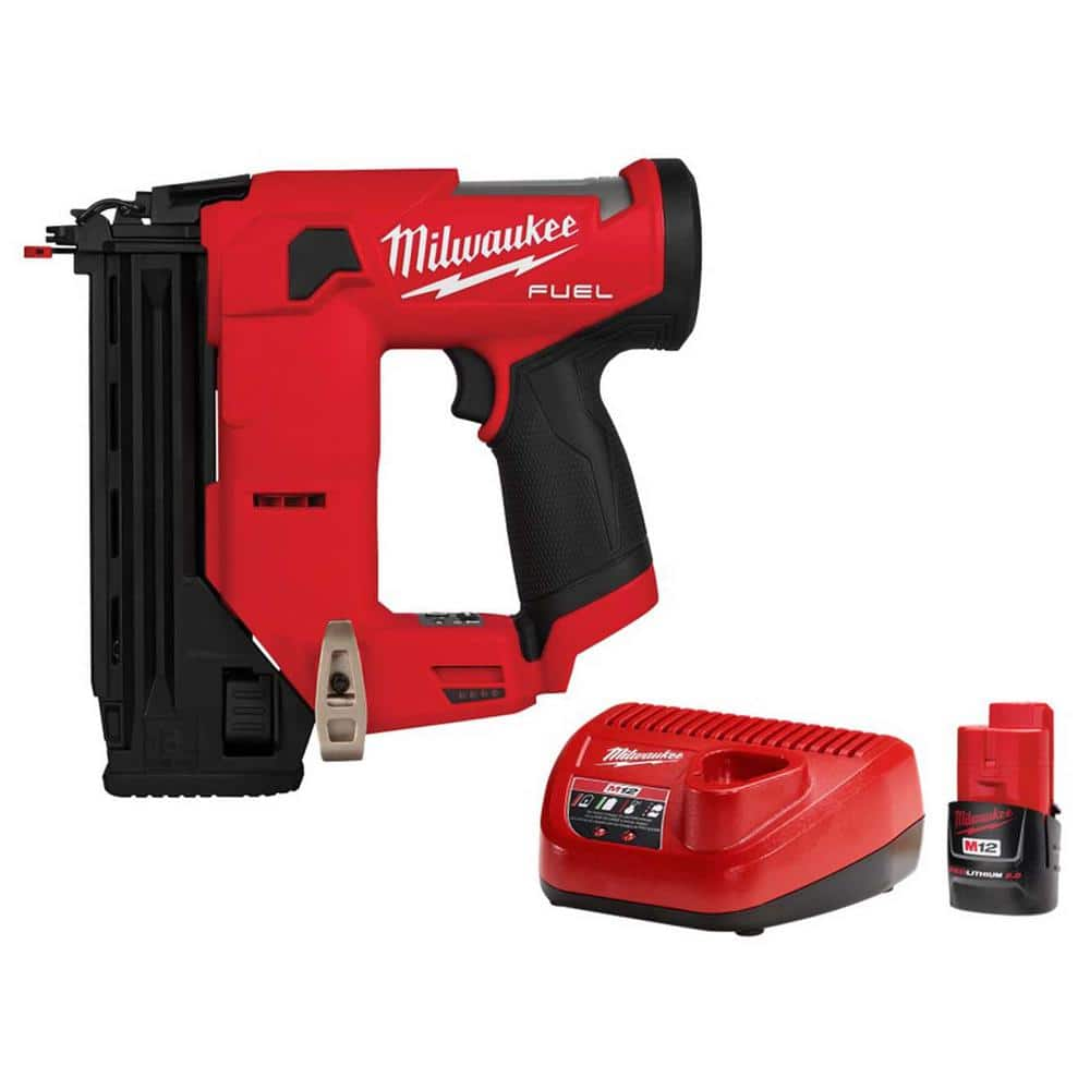 Milwaukee M12 FUEL 12 Volt Lithium Ion Brushless Cordless 18 Gauge Compact Brad Nailer Combo Kit w One 2.0 Ah Battery and Charger 2541 20 48 59 2420 The Home Depot