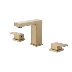 8 in. Widespread Double Handle Bathroom Faucet Modern 3 Hole Brass Bathroom Basin Taps in Brushed Gold