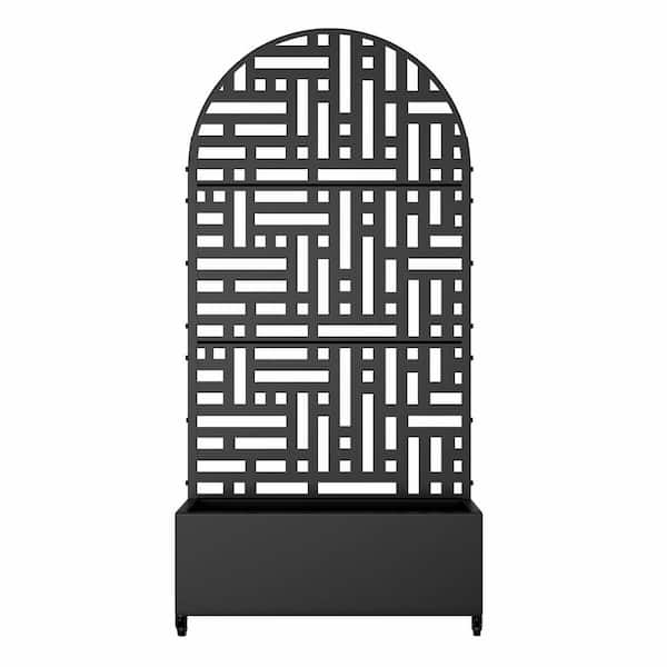 SpassWay 6 ft. H x 3 ft. W Metal Planter Box Privacy Screen Garden Bed with Trellis and Wheels-Black