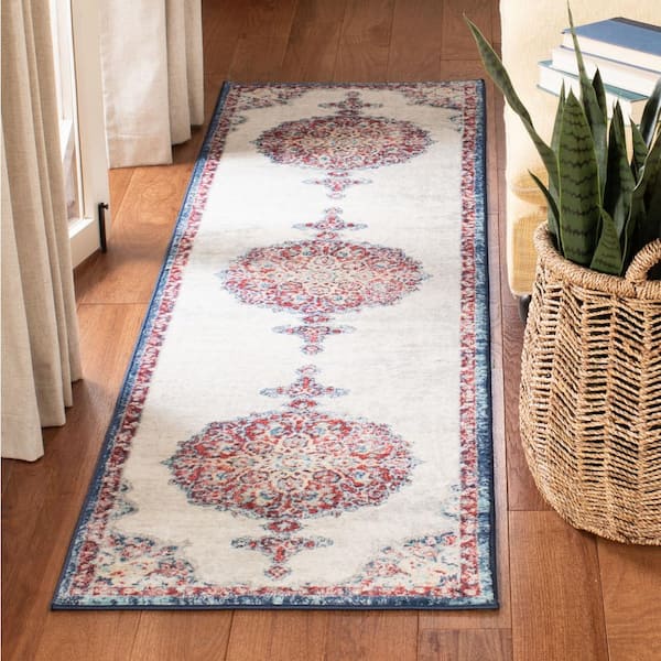 Brentwood Ivory/Red 2 ft. x 14 ft. Border Runner Rug