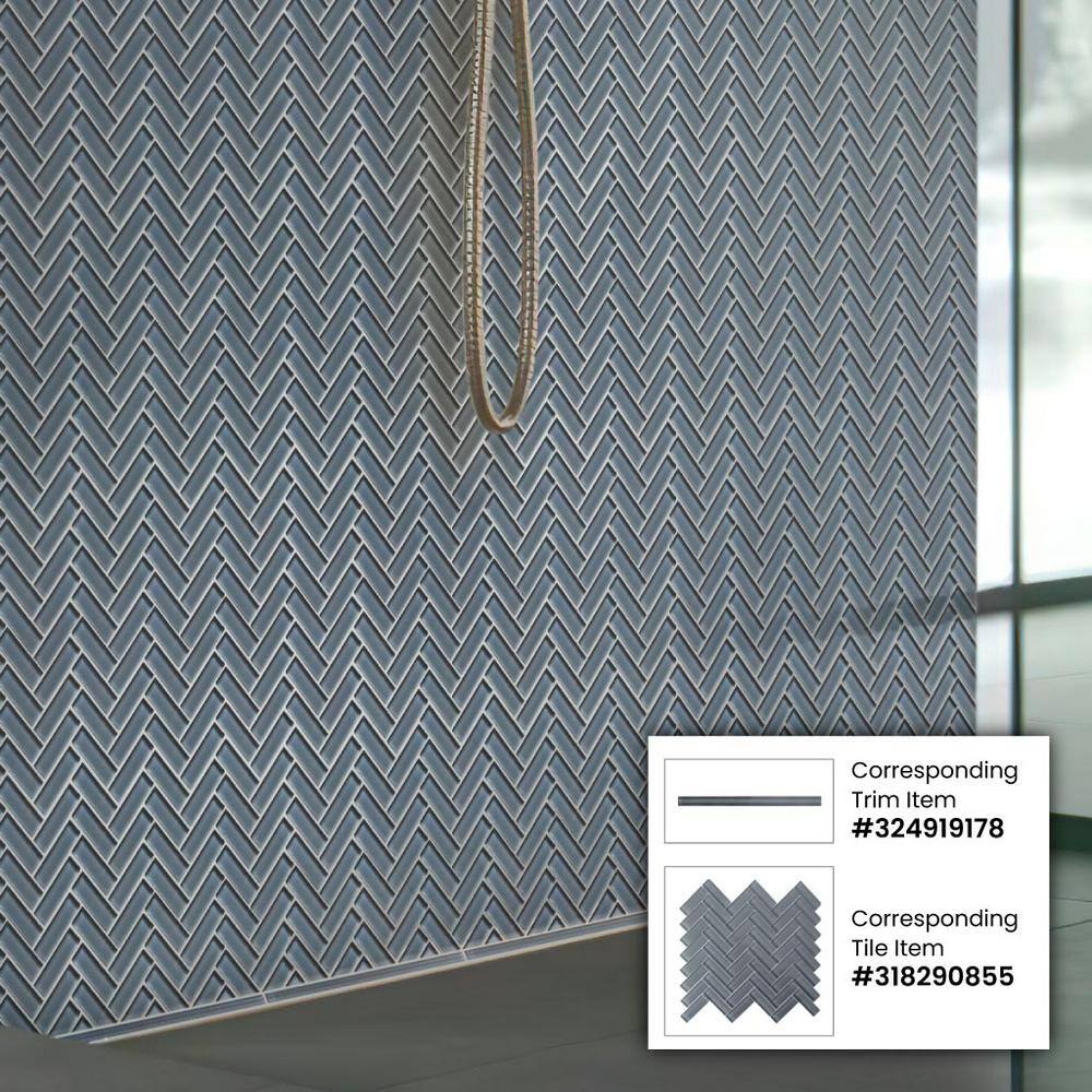 Dark Gray 11" x 12.6" Herringbone Polished Glass Mosaic Tile