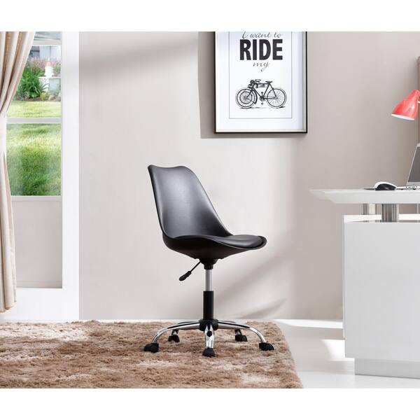 HODEDAH Black Armless Swivel Office Desk Chair with Cushion Seat