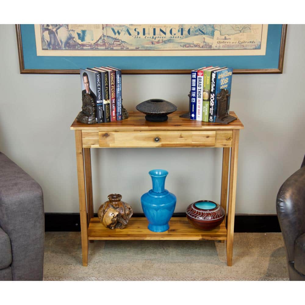 Natural Acacia Wood Console Table with Drawer and Shelf