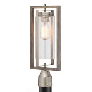 Palermo Grove 1-Light Outdoor Antique Nickel Post Light with Weathered Gray Wood Accents