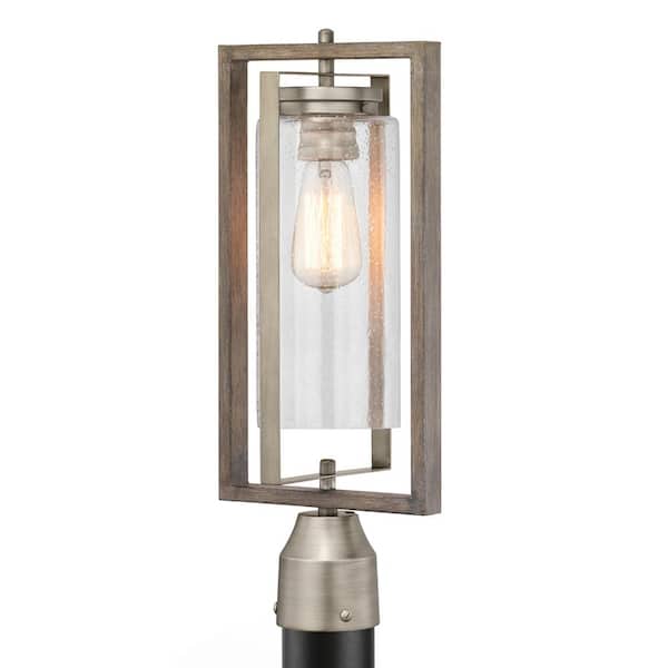 Home Decorators Collection Palermo Grove 1-Light Outdoor Antique Nickel Post Light with Weathered Gray Wood Accents