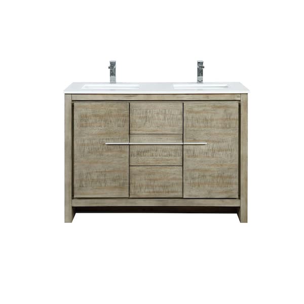 Lafarre 48 in W x 20 in D Rustic Acacia Double Bath Vanity, White Quartz Top and Chrome Faucet Set