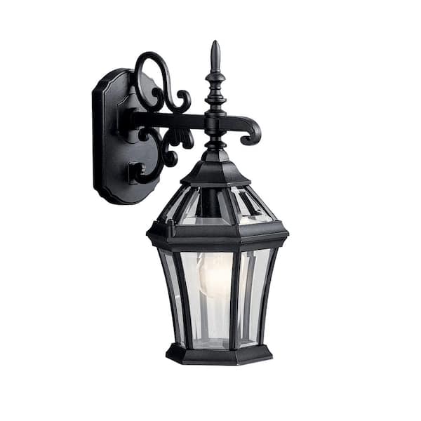 KICHLER Townhouse 15.25 in. 1-Light Black Outdoor Hardwired Wall Lantern Sconce with No Bulbs Included (1-Pack)