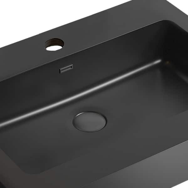24 in. Drop-In Bathroom Sink in Matte Black Quartz Vanity Top