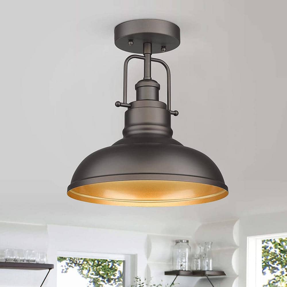 11-Inch Oil Rubbed Bronze Industrial Semi Flush Mount Light