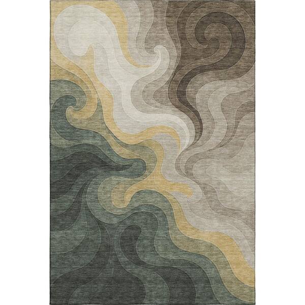 Mayfield Premium Machine Washable Abstract AMF2468 Basil 9 ft. x 12 ft. Area Rug