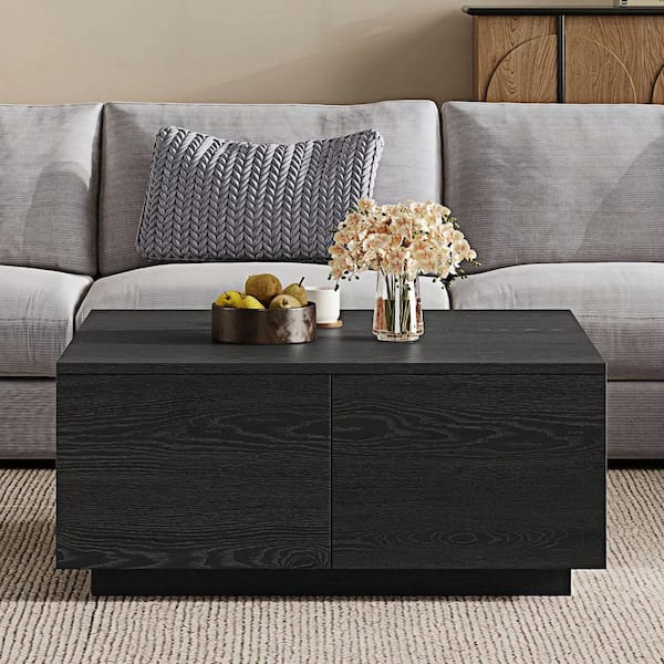 Farrell 33.25 in. Black Square Wood Coffee Table with 4 Drawers