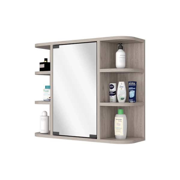Miscool Anky 23.62 in. W x 19.68 in. H Rectangular MDF Medicine Cabinet with Mirror in Gray