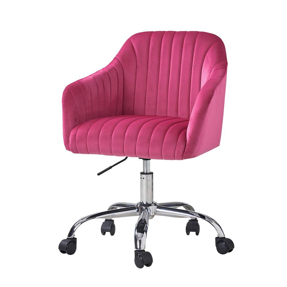 JAYDEN CREATION Thomas Fushia Modern Velvet Swivel Task Chair with Channel Tufted Back OFXY0986