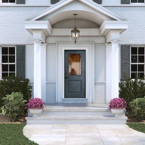 36 in. x 80 in. Right-Hand 1/2-Lite Wendover Denim Stained Fiberglass Prehung Front Door with Brickmould