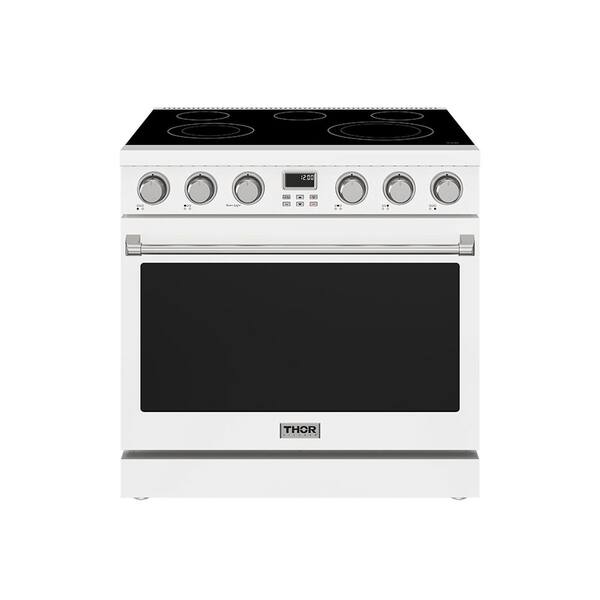 A Series 36 in. 5 Burner Elements Freestanding Electric Range in Matte White with Convection Function