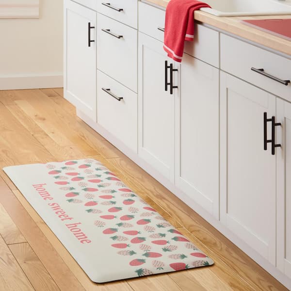 Home Sweet Home Quirky Strawberries Fruit Pink PVC 20 in. x 55 in. Kitchen Mat