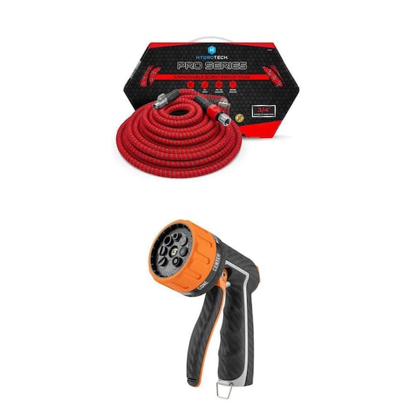 Heavy Duty Front Trigger 8 Multi-Pattern Hose Nozzle and Pro Series 3/4 in. x 200 ft. Expandable Water Hose Combo