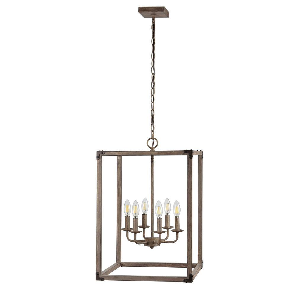 Rustic Farmhouse 16.2" Brown Iron LED Pendant with Edison-Style Bulbs