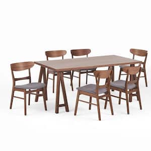 Idalia 7-Piece Rectangle Wood Top Dark Grey and Walnut Standard Height Table Set