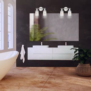 Cedar Lane 13 in. 2-Light Brushed Nickel Modern Vanity with Clear and Etched Glass Shades