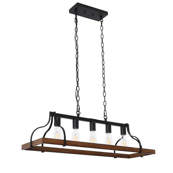 Emeritpro Farmhouse 5-Light Black Brown Iron Kitchen Island