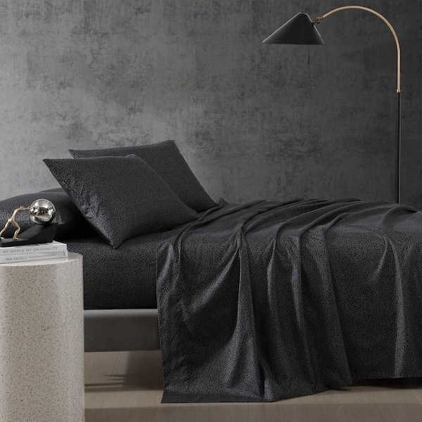 KENNETH COLE NEW YORK Chill Flowers 6-Piece Soft Black/Charcoal Microfiber Queen Sheet Set